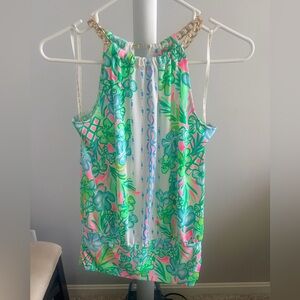 Lilly Pulitzer Pink and Green Floral Top with Gold Chain Straps